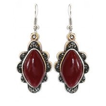 Сережки Fashion Jewelry. Під крапельне срібло. Камені: бордовий агат та гематит. Довжина: 50 мм. Ширина: 21 мм.