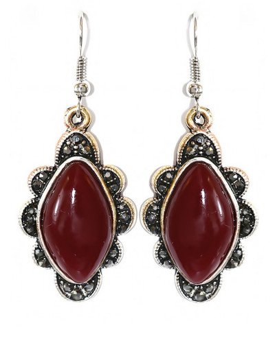 Сережки Fashion Jewelry. Під крапельне срібло. Камені: бордовий агат та гематит. Довжина: 50 мм. Ширина: 21 мм.