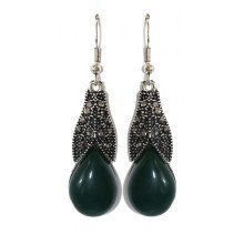 Сережки Fashion Jewelry. Під крапельне срібло. Камені: зелений агат та гематит. Довжина: 57 мм. Ширина: 15 мм.