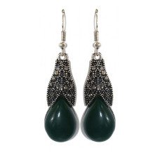 Сережки Fashion Jewelry. Під крапельне срібло. Камені: зелений агат та гематит. Довжина: 57 мм. Ширина: 15 мм.