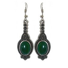 Сережки Fashion Jewelry. Під крапельне срібло. Камені: зелений агат та гематит. Довжина: 58 мм. Ширина: 17 мм.