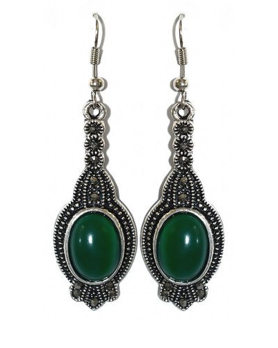Сережки Fashion Jewelry. Під крапельне срібло. Камені: зелений агат та гематит. Довжина: 58 мм. Ширина: 17 мм.