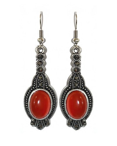 Сережки Fashion Jewelry. Під крапельне срібло. Камені: помаранчевий агат та гематит. Довжина: 58 мм. Ширина: 17 мм.
