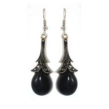 Сережки Fashion Jewelry. Під крапельне срібло. Камені: чорний агат та гематит. Довжина: 60 мм. Ширина: 15 мм.