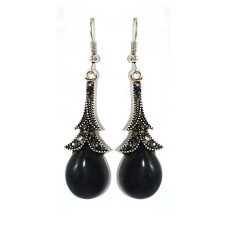 Сережки Fashion Jewelry. Під крапельне срібло. Камені: чорний агат та гематит. Довжина: 60 мм. Ширина: 15 мм.