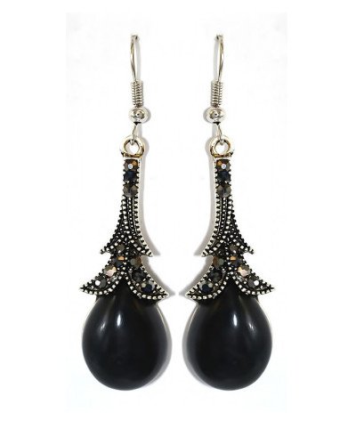 Сережки Fashion Jewelry. Під крапельне срібло. Камені: чорний агат та гематит. Довжина: 60 мм. Ширина: 15 мм.