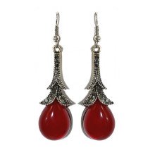 Сережки Fashion Jewelry. Під крапельне срібло. Камені: бордовий агат та гематит. Довжина: 60 мм. Ширина: 15 мм.