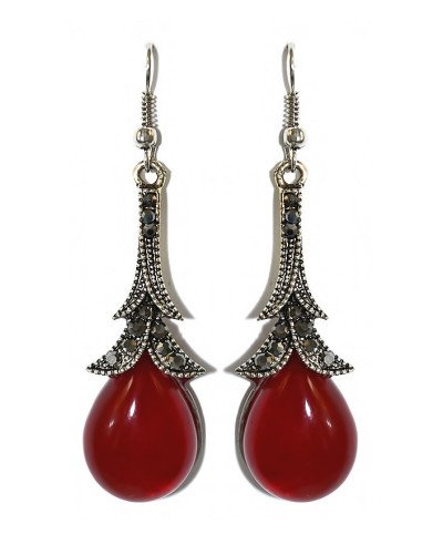 Сережки Fashion Jewelry. Під крапельне срібло. Камені: бордовий агат та гематит. Довжина: 60 мм. Ширина: 15 мм.