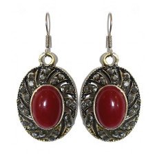 Сережки Fashion Jewelry. Під крапельне срібло. Камені: бордовий агат та гематит. Довжина: 45 мм. Ширина: 21 мм.