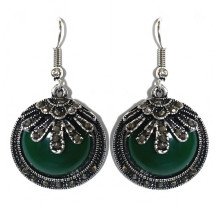 Сережки Fashion Jewelry. Під крапельне срібло. Камені: зелений агат та гематит. Довжина: 44 мм. Ширина: 22 мм.
