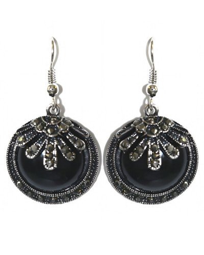 Сережки Fashion Jewelry. Під крапельне срібло. Камені: чорний агат та гематит. Довжина: 44 мм. Ширина: 22 мм.