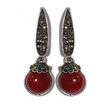 Сережки Fashion Jewelry. Під крапельне срібло. Камені: бордовий агат та гематит. Довжина: 40 мм. Ширина: 13 мм.