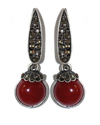 Сережки Fashion Jewelry. Під крапельне срібло. Камені: бордовий агат та гематит. Довжина: 40 мм. Ширина: 13 мм.