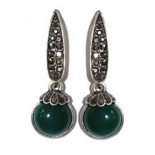 Сережки Fashion Jewelry. Під крапельне срібло. Камені: зелений агат та гематит. Довжина: 40 мм. Ширина: 13 мм.