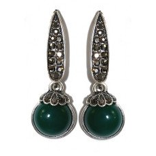 Сережки Fashion Jewelry. Під крапельне срібло. Камені: зелений агат та гематит. Довжина: 40 мм. Ширина: 13 мм.