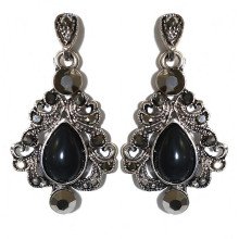 Сережки Fashion Jewelry. Під крапельне срібло. Камені: чорний агат та гематит. Довжина: 39 мм. Ширина: 21 мм.
