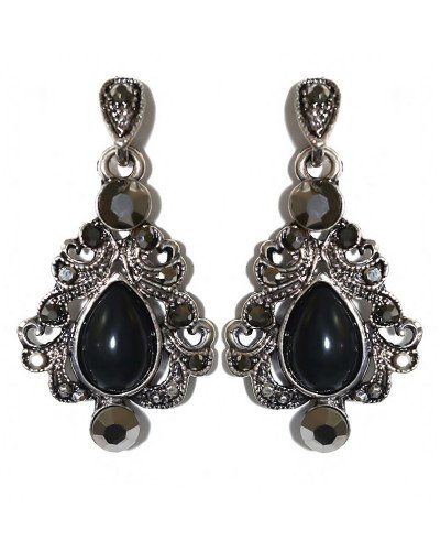Сережки Fashion Jewelry. Під крапельне срібло. Камені: чорний агат та гематит. Довжина: 39 мм. Ширина: 21 мм.