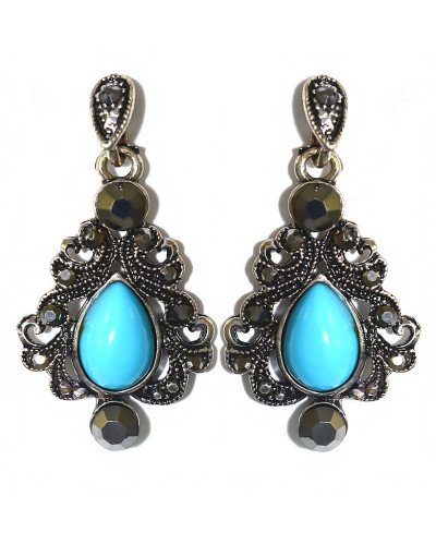 Сережки Fashion Jewelry. Під крапельне срібло. Камені: бірюзовий агат та гематит. Довжина: 39 мм. Ширина: 21 мм.
