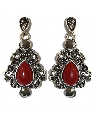 Сережки Fashion Jewelry. Під крапельне срібло. Камені: бордовий агат та гематит. Довжина: 39 мм. Ширина: 21 мм.