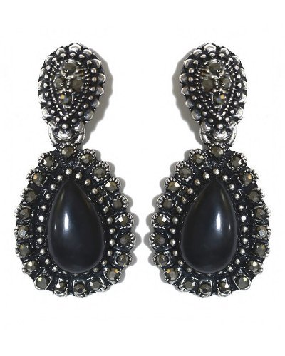 Сережки Fashion Jewelry. Під крапельне срібло. Камені: чорний агат та гематит. Довжина: 33 мм. Ширина: 16 мм.