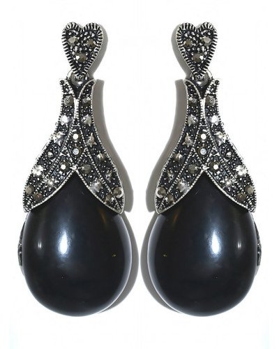 Сережки-гвоздики Fashion Jewelry. Під крапельне срібло Камені: чорний агат та гематит Довжина: 5,3 см Ширина: 20 мм