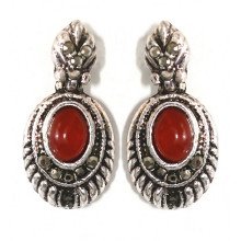 Сережки-гвоздики Fashion Jewelry Під крапельне срібло Камені: агат та гематит Довжина: 2.8 см Ширина: 14 мм