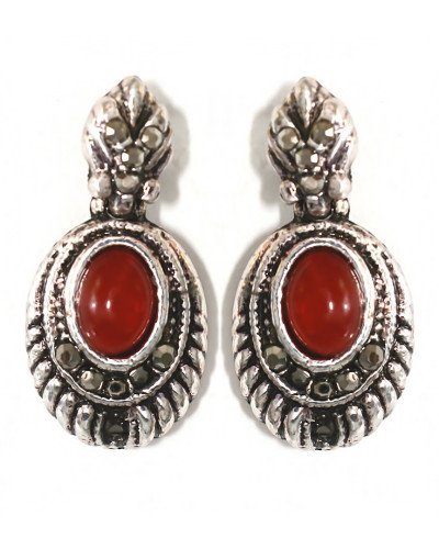 Сережки-гвоздики Fashion Jewelry Під крапельне срібло Камені: агат та гематит Довжина: 2.8 см Ширина: 14 мм