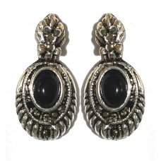 Сережки-гвоздики Fashion Jewelry. Під крапельне срібло. Камені: агат та гематит. Довжина: 2.8 см Ширина: 14 мм