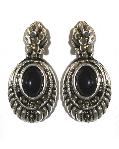 Сережки-гвоздики Fashion Jewelry. Під крапельне срібло. Камені: агат та гематит. Довжина: 2.8 см Ширина: 14 мм