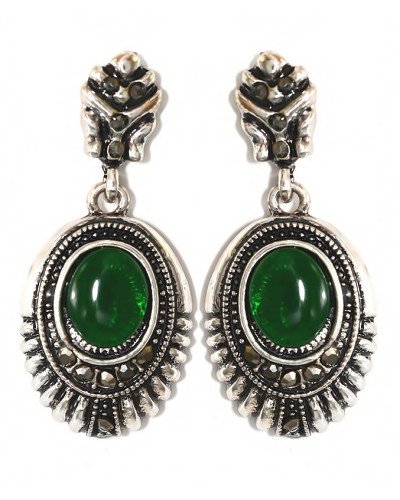 Сережки-гвоздики Fashion Jewelry. Під крапельне срібло Камені: агат та гематит Довжина: 3.8 см Ширина: 17 мм