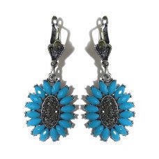 Сережки Fashion Jewelry. Під крапельне срібло. Камені: бірюзовий агат та гематит. Довжина: 4.4 см. Ширина: 20 мм.