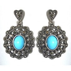 Сережки-гвоздики Fashionм Jewelry. Під крапельне срібло. Камені: агат та гематит. Довжина: 3.7 см. Ширина: 23 мм.