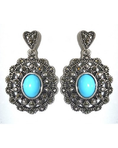 Сережки-гвоздики Fashionм Jewelry. Під крапельне срібло. Камені: агат та гематит. Довжина: 3.7 см. Ширина: 23 мм.