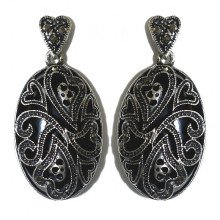 Сережки-гвоздики Fashion Jewelry. Під крапельне срібло. Камені: агат та гематит. Довжина: 3.9 см. Ширина: 19 мм.