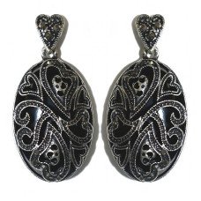 Сережки-гвоздики Fashion Jewelry. Під крапельне срібло. Камені: агат та гематит. Довжина: 3.9 см. Ширина: 19 мм.