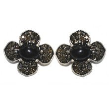 Сережки-гвоздики Fashion Jewelry. Під крапельне срібло. Камені: чорний агат та гематит. Діаметр: 19 мм.
