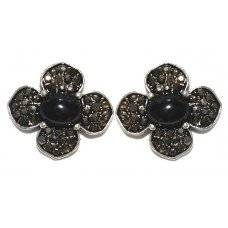 Сережки-гвоздики Fashion Jewelry. Під крапельне срібло. Камені: чорний агат та гематит. Діаметр: 19 мм.