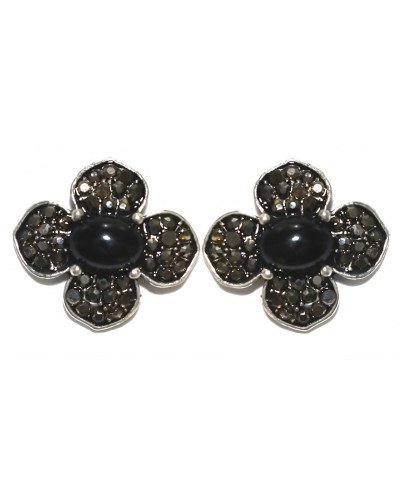 Сережки-гвоздики Fashion Jewelry. Під крапельне срібло. Камені: чорний агат та гематит. Діаметр: 19 мм.