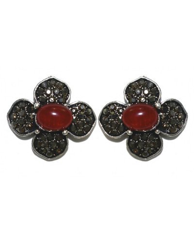Сережки-гвоздики Fashion Jewelry. Під крапельне срібло. Камені: бордовий агат та гематит. Діаметр: 19 мм.