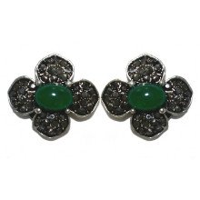 Сережки-гвоздики Fashion Jewelry. Під крапельне срібло. Камені: зелений агат та гематит. Діаметр: 19 мм.
