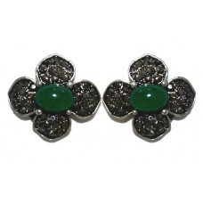 Сережки-гвоздики Fashion Jewelry. Під крапельне срібло. Камені: зелений агат та гематит. Діаметр: 19 мм.