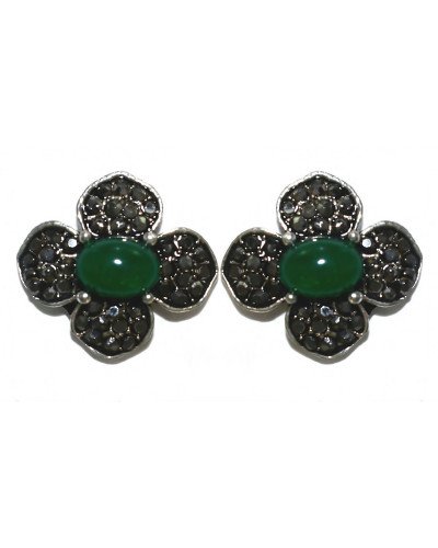Сережки-гвоздики Fashion Jewelry. Під крапельне срібло. Камені: зелений агат та гематит. Діаметр: 19 мм.