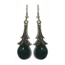 Сережки Fashion Jewelry. Під крапельне срібло. Камені: зелений агат та гематит. Довжина: 6.1 см. Ширина: 15 мм.