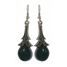 Сережки Fashion Jewelry. Під крапельне срібло. Камені: зелений агат та гематит. Довжина: 6.1 см. Ширина: 15 мм.