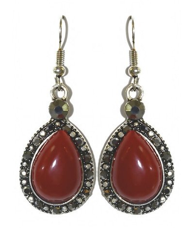 Сережки Fashion Jewelry. Під крапельне срібло. Камені: бордовий агат та гематит. Довжина: 4.8 см. Ширина: 18 мм.