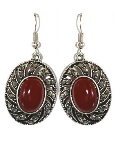 Сережки Fashion Jewelry. Під крапельне срібло. Камені: бордовий агат та гематит. Довжина: 4.5 см. Ширина: 21 мм.