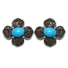 Сережки гвоздики Fashion Jewelry. Під крапельне срібло. Камені: бірюзовий агат та гематит. Діаметр: 19 мм.