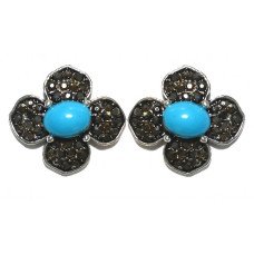 Сережки гвоздики Fashion Jewelry. Під крапельне срібло. Камені: бірюзовий агат та гематит. Діаметр: 19 мм.