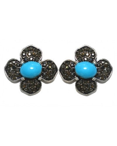 Сережки гвоздики Fashion Jewelry. Під крапельне срібло. Камені: бірюзовий агат та гематит. Діаметр: 19 мм.