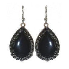 Сережки Fashion Jewelry. Під крапельне срібло. Камені: чорний агат та гематит. Довжина: 5.5 см. Ширина: 24 мм.